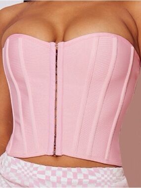 PrettyLittleThing Pink Bandage Hook And Eye Structured Corset